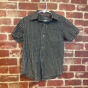 French Toast Short Sleeve Black and White Check Button-Down Shirt